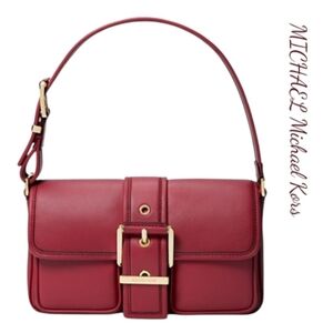 NWT MICHAEL Michael Kors Colby Medium Leather Shoulder Bag Deep Red
